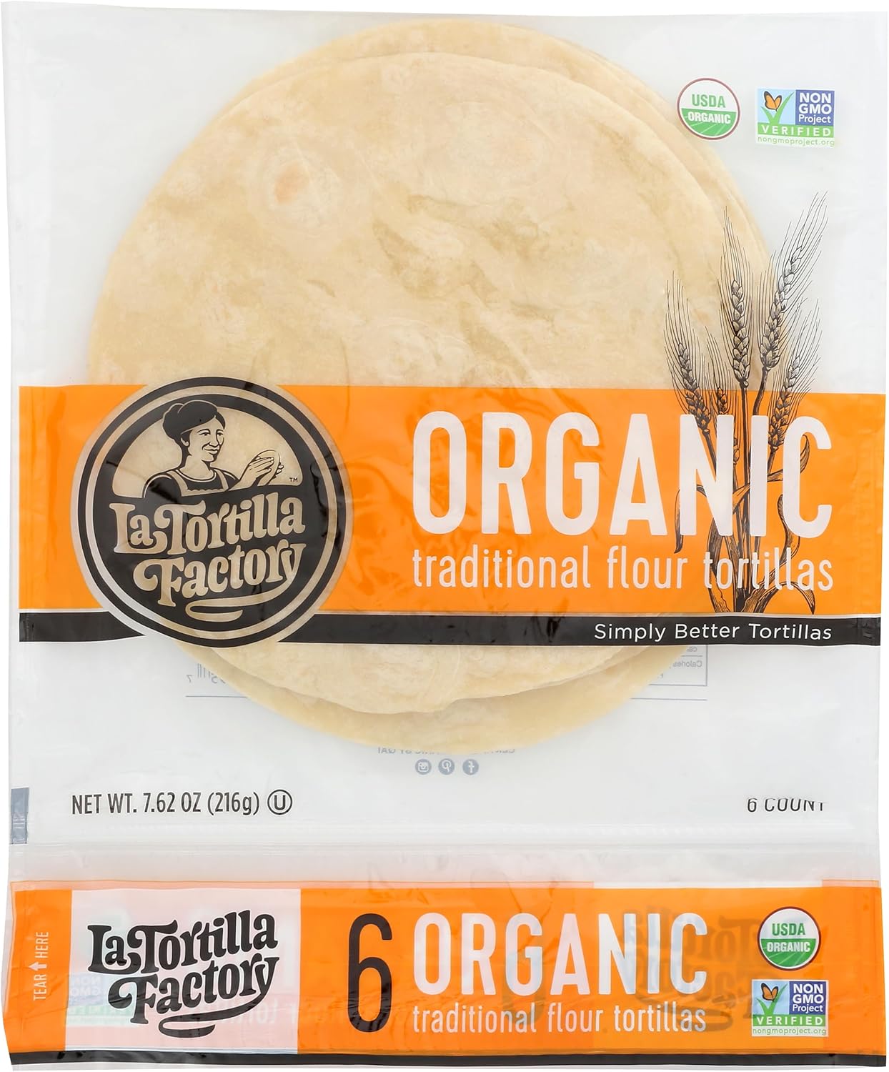 La Tortilla Factory, Tortilla Traditional Organic, 6 Count, 7.62 Ounce