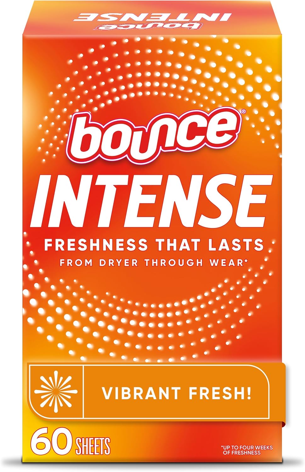 Bounce Intense Dryer Sheets, Vibrant Fresh, 60 Count, Scent Boosting Dryer Sheet