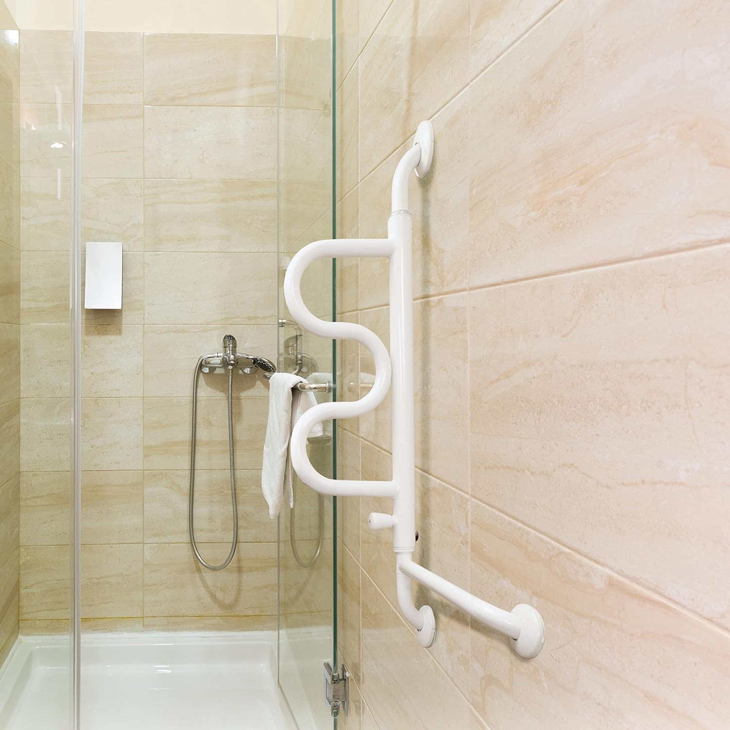 Stander Curve Grab Bar with Handrail, Bathroom Security Assist Railing for Toilet, Shower, and Bathtub Aid, Rotating Safety Handle, Wall Mounted Swing Grab Bars for Adults, Seniors, and Elderly