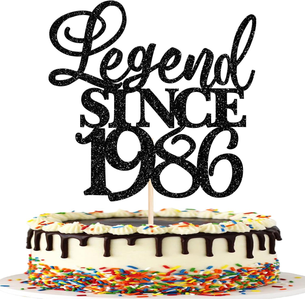 Rsstarxi 1 Pack Legend Since 1986 Cake Topper Glitter Forty Cheers to 40th Birthday Cake Decorations for Happy 40th Men and Women Birthday Wedding Anniversary Party Cake Decorations Black