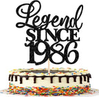 Rsstarxi 1 Pack Legend Since 1986 Cake Topper Glitter Forty Cheers to 40th Birthday Cake Decorations for Happy 40th Men and Women Birthday Wedding Anniversary Party Cake Decorations Black