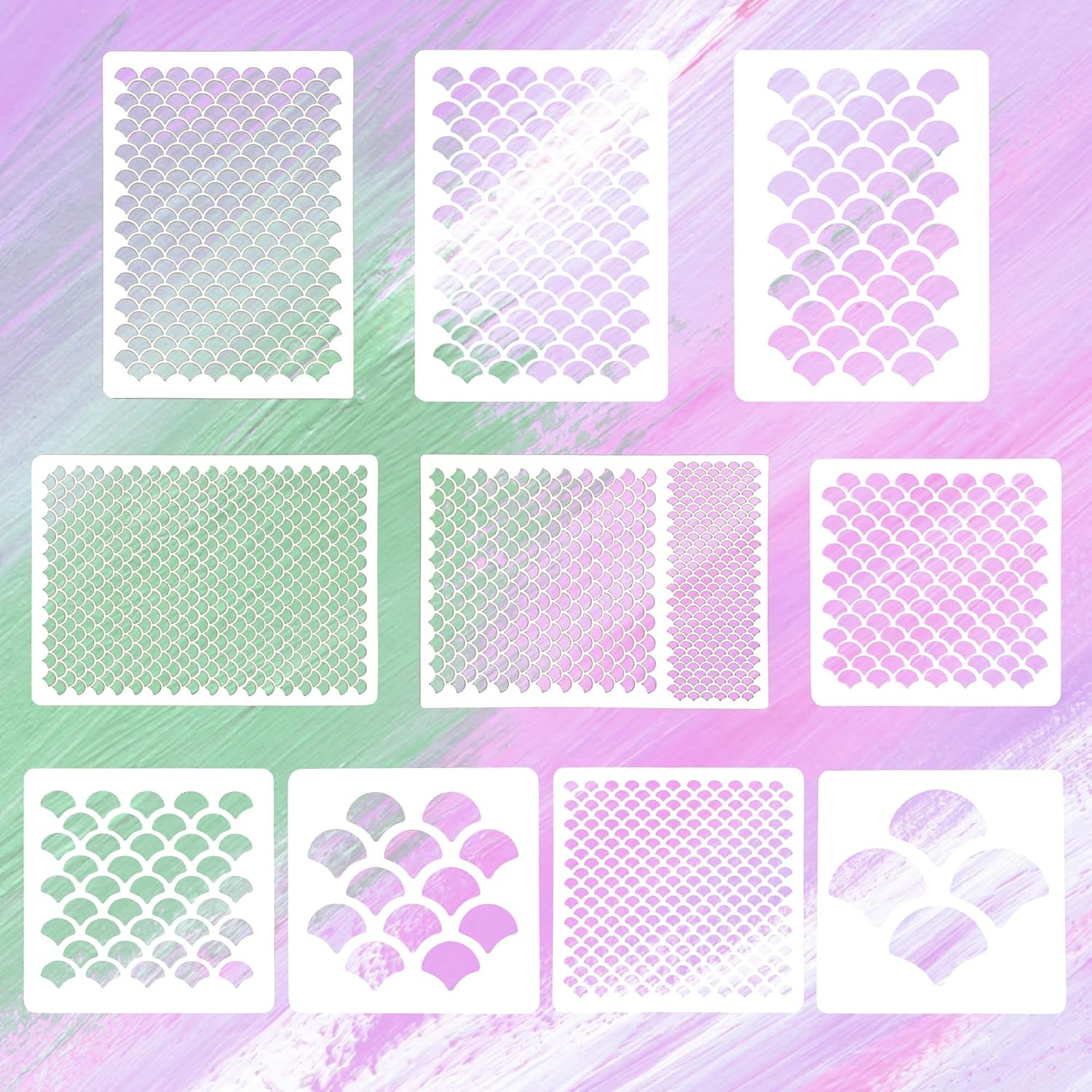 10 Pcs Fish Scale Stencils, Mermaid Scale Template, Multifunctional Face Painting Template, Reusable, Suitable for Wall, Face and Body Painting, As Well As DIY Crafts