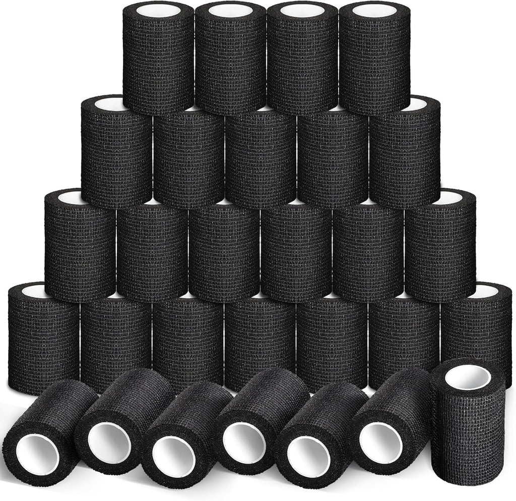 60 Pack Black Self Adhesive Bandage Wrap Bulk 3 Inch x 5 Yards Cohesive Bandage,Vet Wrap Breathable Elastic Self-Adherent Tape for Stretch Athletic Sports Wrist Ankle Dogs Pet Vet Wrap