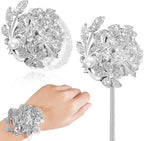 Yunsailing 2 Pcs Rhinestone Wrist Corsage and Boutonniere Set - Artificial Flower Corsage Wristlet for Wedding Prom Homecoming Bridesmaid Bridal Shower Anniversary Formal Event(Silver Gray,Pearl)