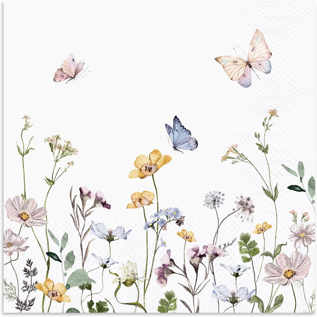 Audree 100 Pack Floral Cocktail Napkins Paper 3 Ply (5x5") - Wildflower Dinner Hand Paper Napkins for Wedding, Bridal, Baby Shower, Birthday, Tea Party, Garden Party, Anniversary Decorative Towels