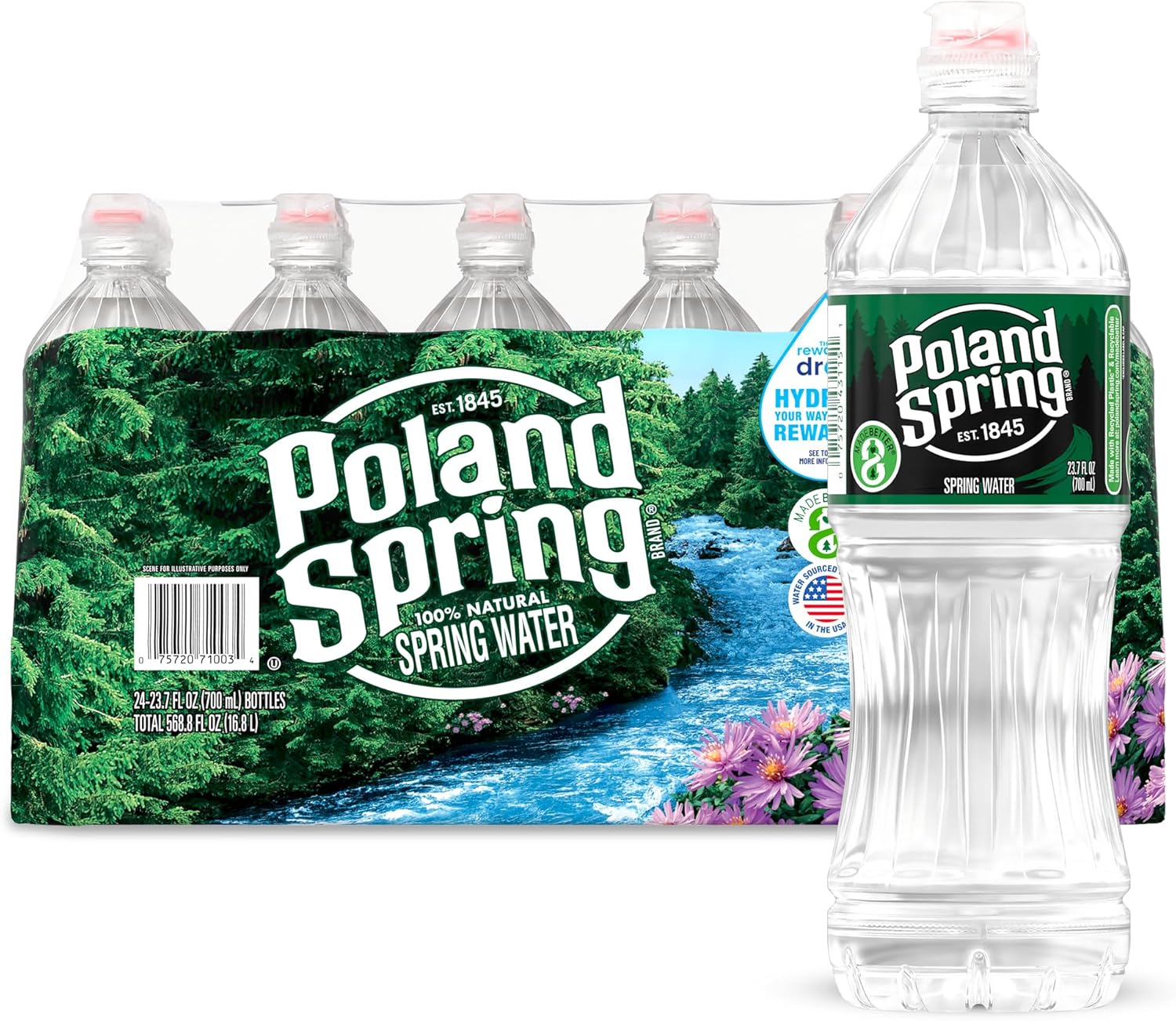 Poland Spring Maine Spring Water Bottles with Sports Flip Cap, 24-Pack - Still Bottled Water with Naturally Occurring Minerals for Taste - 23.7 Fl Oz
