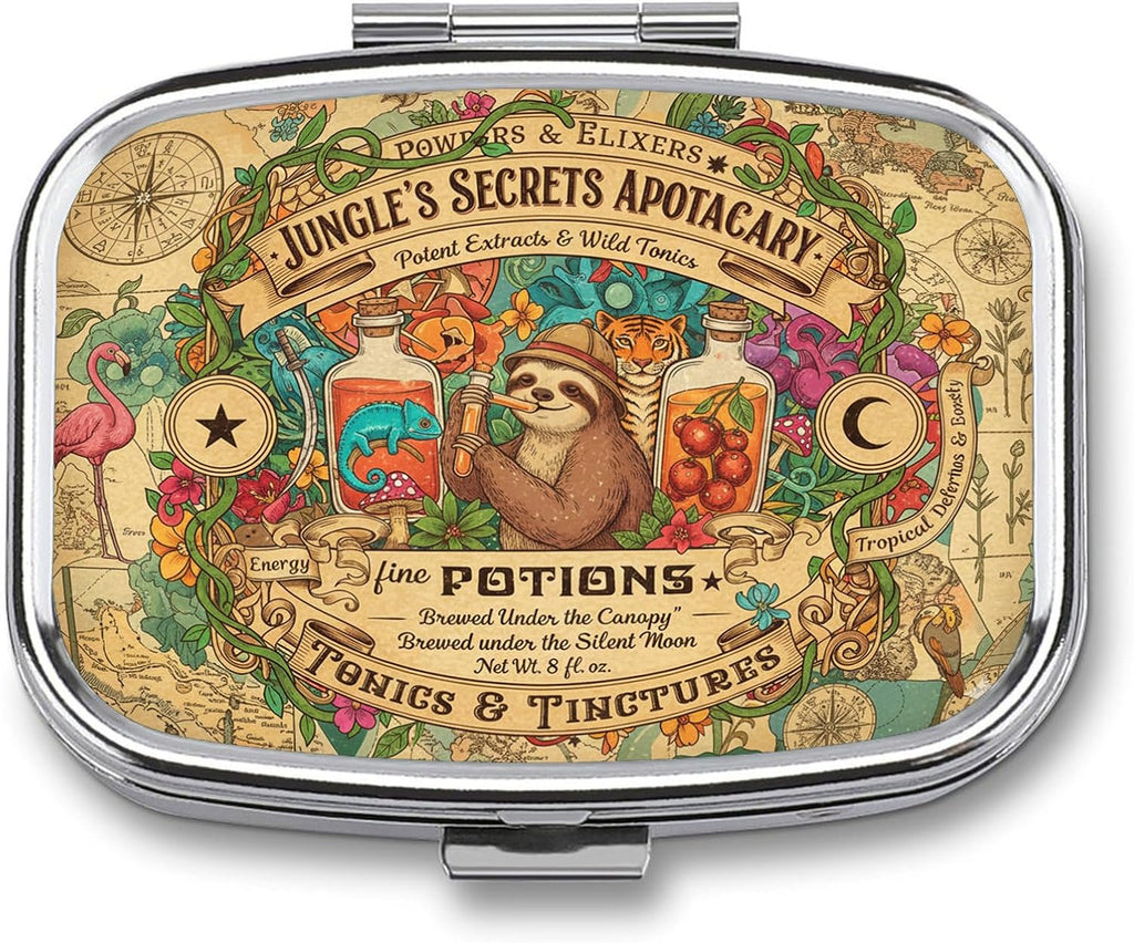 Metal 2 Compartment Pill Organizer Travel Friendly Portable Compact Pill Box Cute Pill Case,for Pocket Wallets Daily Portable Medicine Vitamin Tablet Storage (Cute Sloth)