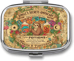 Metal 2 Compartment Pill Organizer Travel Friendly Portable Compact Pill Box Cute Pill Case,for Pocket Wallets Daily Portable Medicine Vitamin Tablet Storage (Cute Sloth)