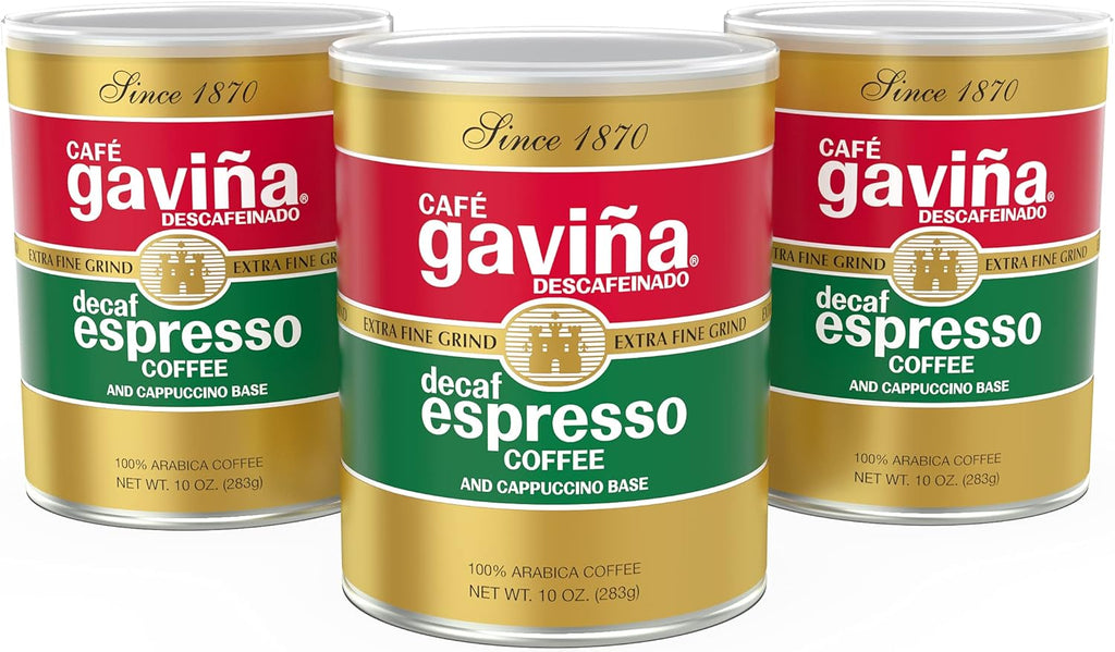 Café Gaviña Decaf Espresso Roast, Extra Fine Ground, 100% Arabica, Dark Roast, 3 x 10 oz Cans