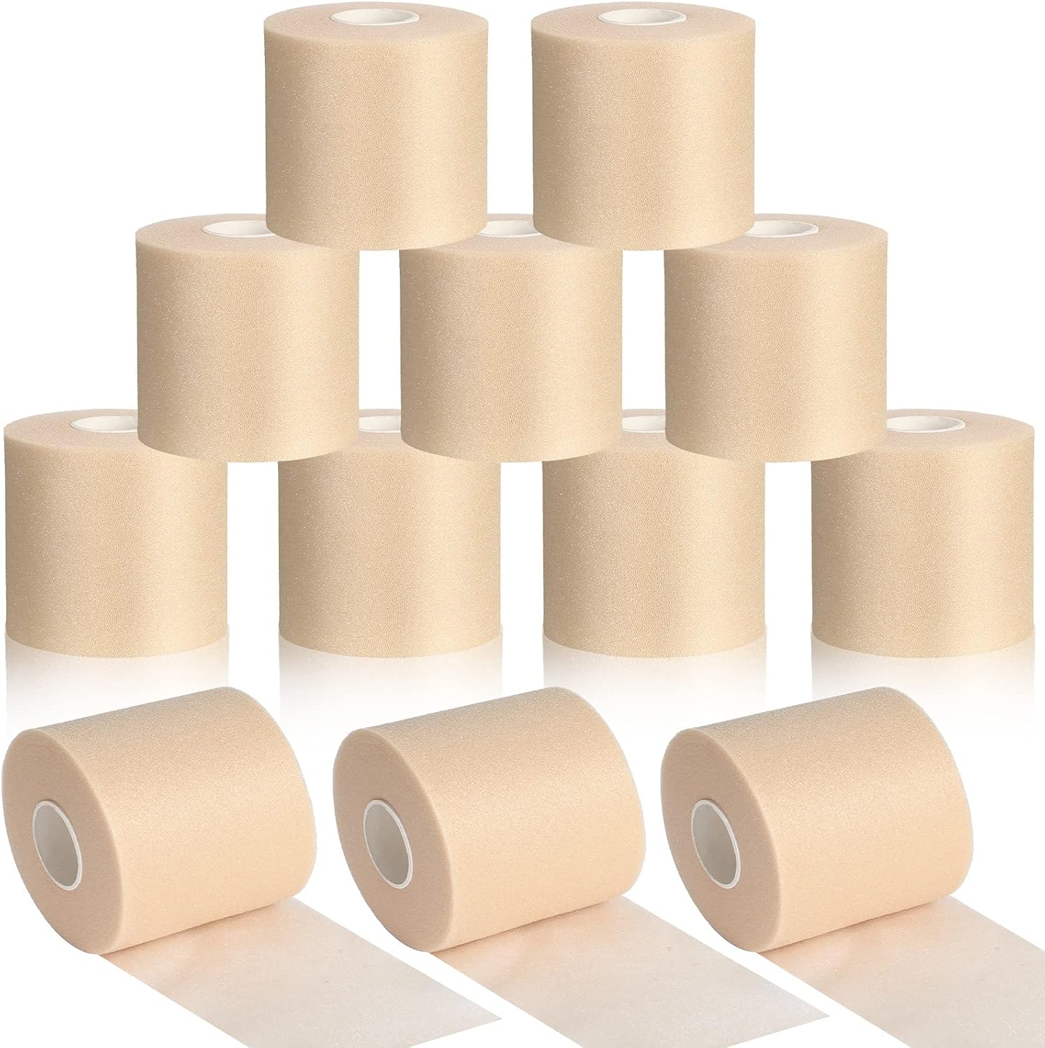 Sumind 12 Rolls Pre Wrap Athletic Tape Bulk Underwrap Athletic Tape Foam Sports Wrap for Wrists Hands Ankles Knees Headbands Soccer Football Baseball Gymnastics Fitness(Skin Color)