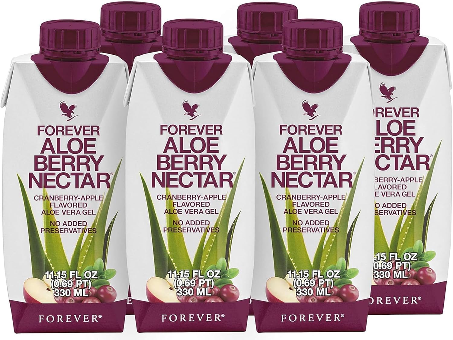Forever Living - Aloe Berry Nectar - 90.7% Pure Aloe Vera Gel with Cranberries and Apples - No Preservatives - 330 ML (Pack of 6)