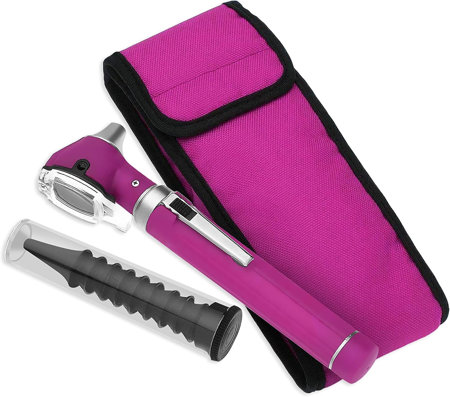 SURGICAL ONLINE Fiber Optic Mini Otoscope Rainbow Many Colors - Pocket Otoscope with Case ENT Diagnostic Set w/Extra Bulb Included (Magenta)