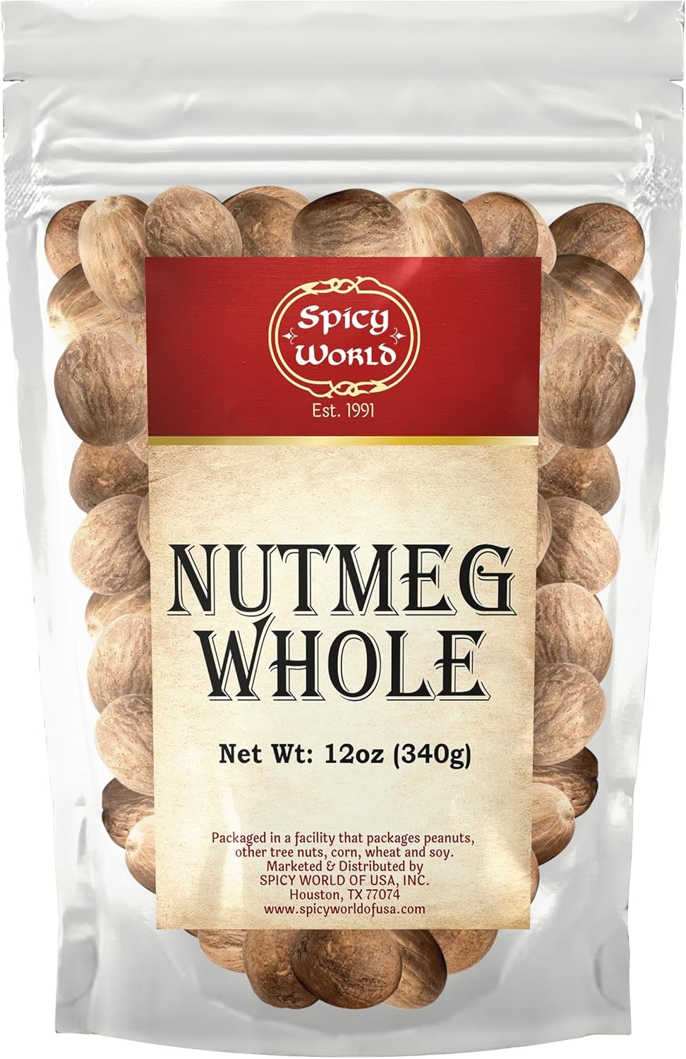 Spicy World Whole Nutmeg 12 Ounce Bag - 60+ Pieces! - Pure, Non-GMO, All Natural, Vegan
