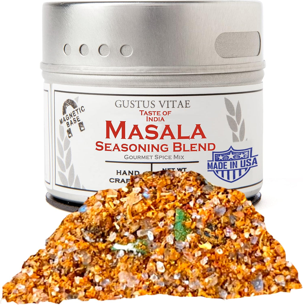 Taste of India: Masala Seasoning Blend | Gourmet Spice | All Natural Mix, Non GMO | Hand Made, Small Batch Spice Mix | Made in USA | Artisanal Seasoning | GLP-1 Friendly | Magnetic Tin | Sustainably Sourced | Ultra Premium | Gustus Vitae