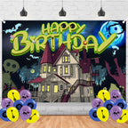 Bulk Button Birthday Photography Backdrop 5x3ft Photo Background Black Cat Happy Birthday Banner for Horror Movie Party Supplies Decorations(5x3ft)