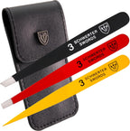 3 Swords Germany – brand quality professional stainless steel precision tweezer set “GERMANY”, slanted, straight, pointed eyebrows hair, synthetic leather case, manicure pedicure by 3 Swords (005342)