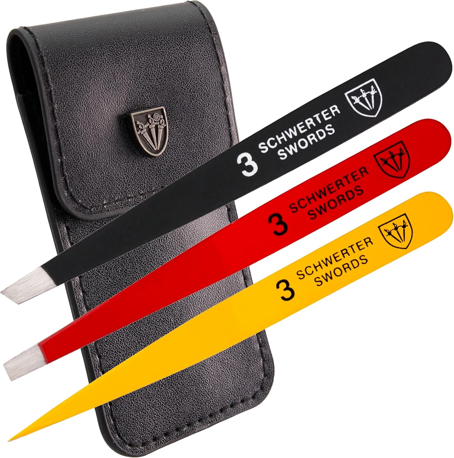 3 Swords Germany – brand quality professional stainless steel precision tweezer set “GERMANY”, slanted, straight, pointed eyebrows hair, synthetic leather case, manicure pedicure by 3 Swords (005342)