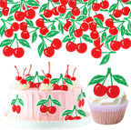 60 PCS Edible Cherry Cupcake Toppers Wafer Paper Sweet Fruit Theme Cake Decorations Edible Red Cherry Cupcake Picks for Baby Shower Wedding Birthday Party Cake Food Decorations Supplies