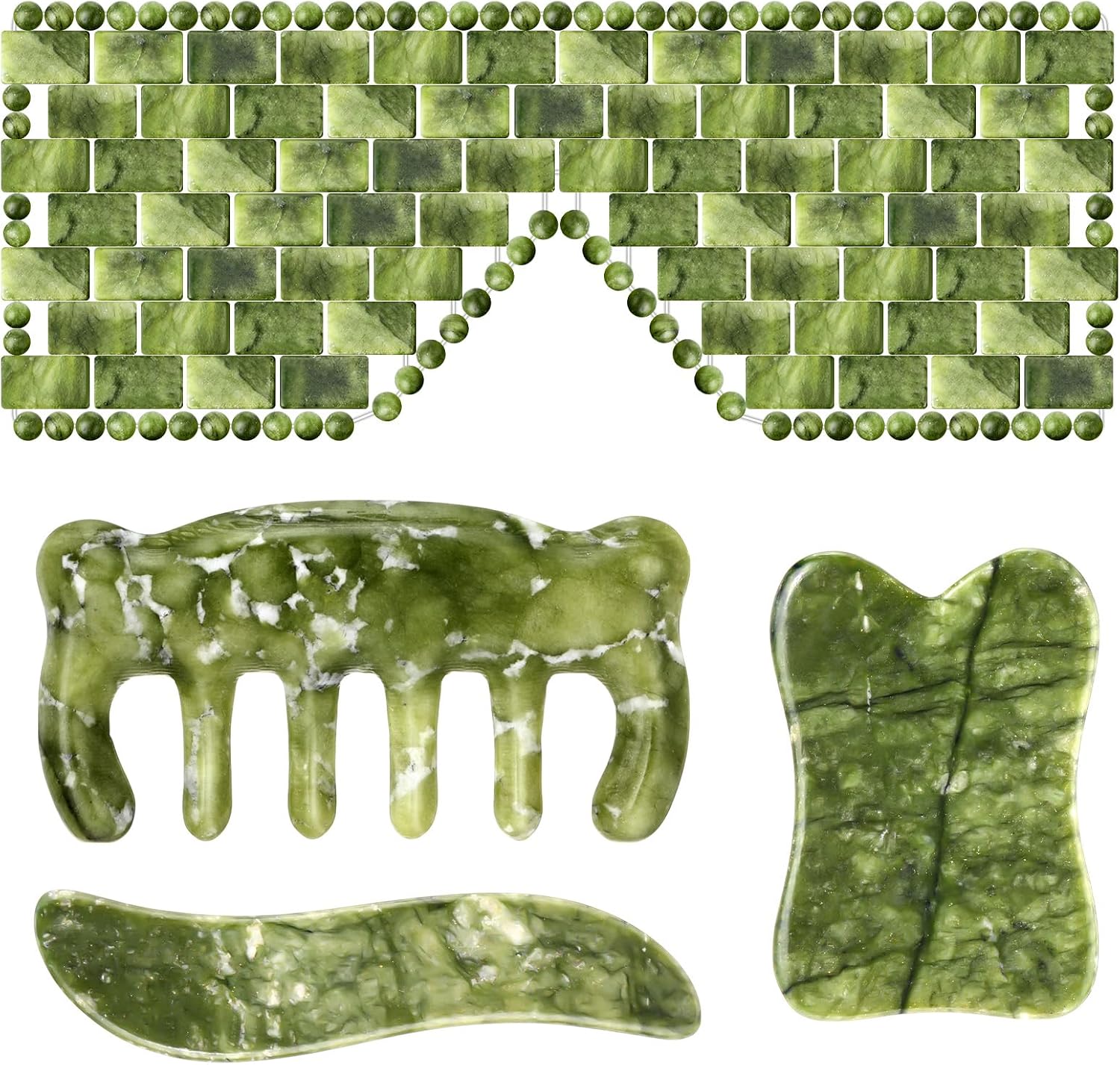 Weysat 4 Pcs Gua Sha Facial Tools Set Jade Eye Mask Facial Jade Massage Comb Scrap Massage Tool Guasha Stone Board Multifunctional Gua Sha Comb for Spa Acupuncture Therapy Esthetician Essentials