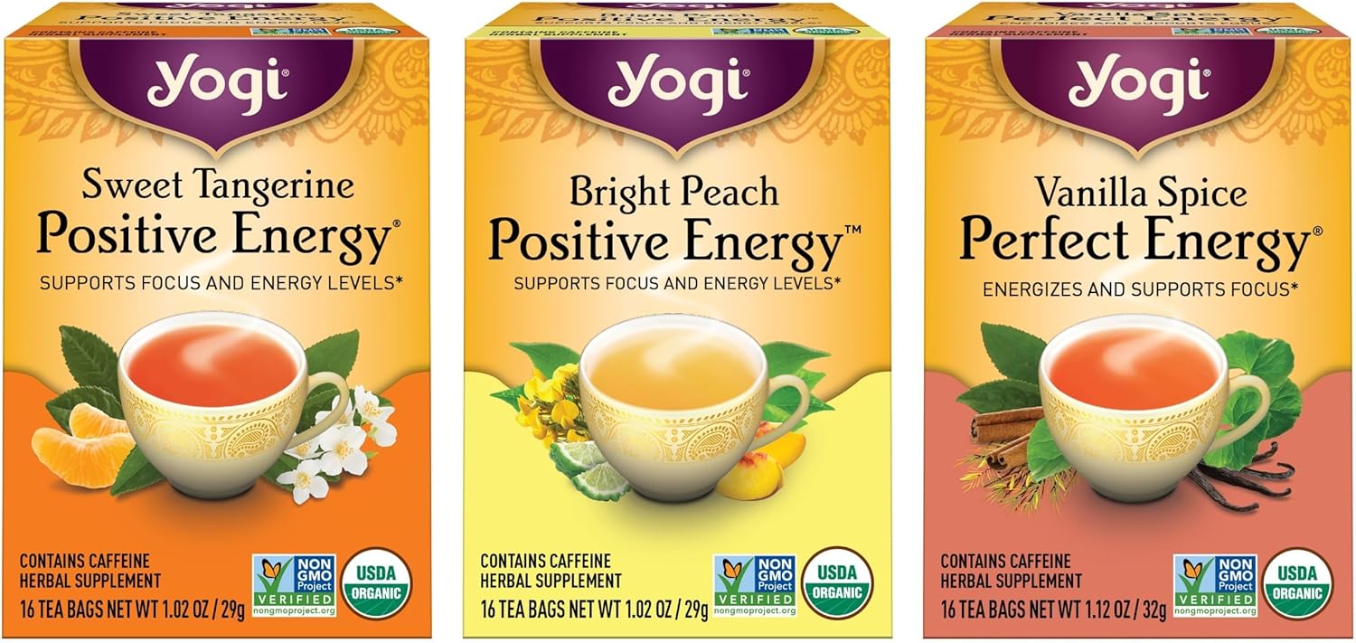 Yogi Energy Variety (3 Pack) Organic Sampler & Tea Gift Set – Contains Caffeine – 48 Tea Bags
