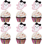 Ghost Cupcake Toppers Pink Glitter, Halloween Ghost Birthday Baby Shower Cupcake Toppers Ghost Food Cupcake Picks for Pink Halloween Baby Shower Birthday Party Cake Supplies - 24Pcs