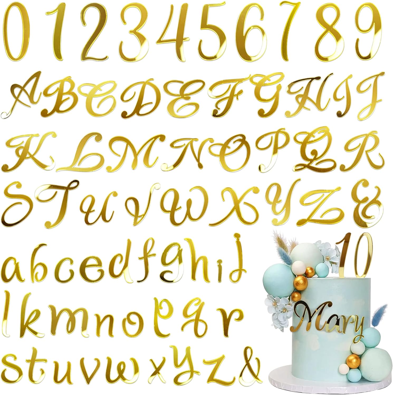 Acrylic Alphanumeric Cake Decoration DIY Cupcake Decoration A-Z Alphanumeric Mirror 0-9 Cake Decoration Pick Personalized Letters Anniversary Wedding Baby Shower Party Supplies