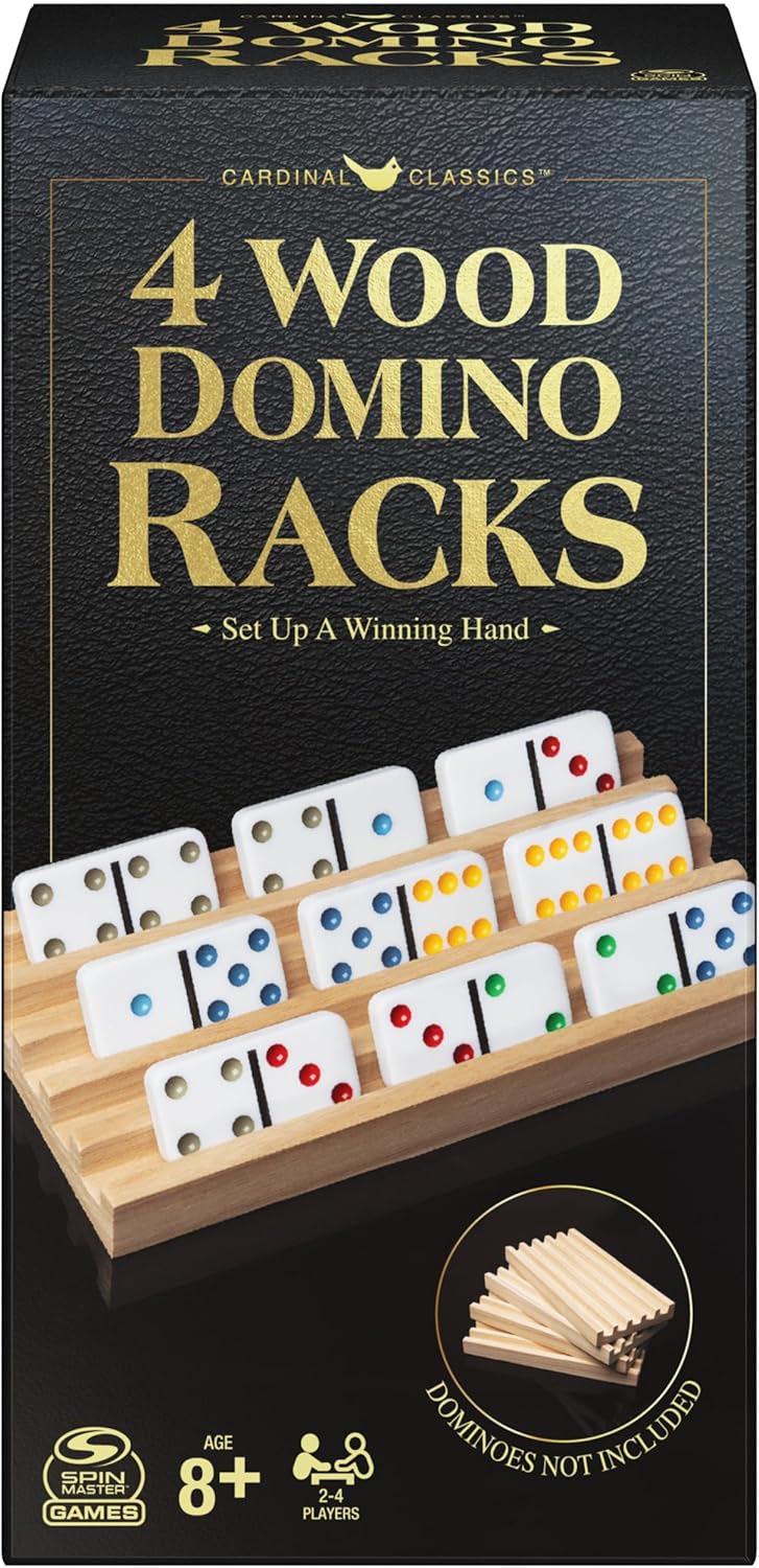 Spin Master Games, Wooden Domino Racks, Set of 4 Trays for Mexican Train Dominoes, Dominoes Games, Classic Game, Kids Game, Adults & Kids Ages 8+