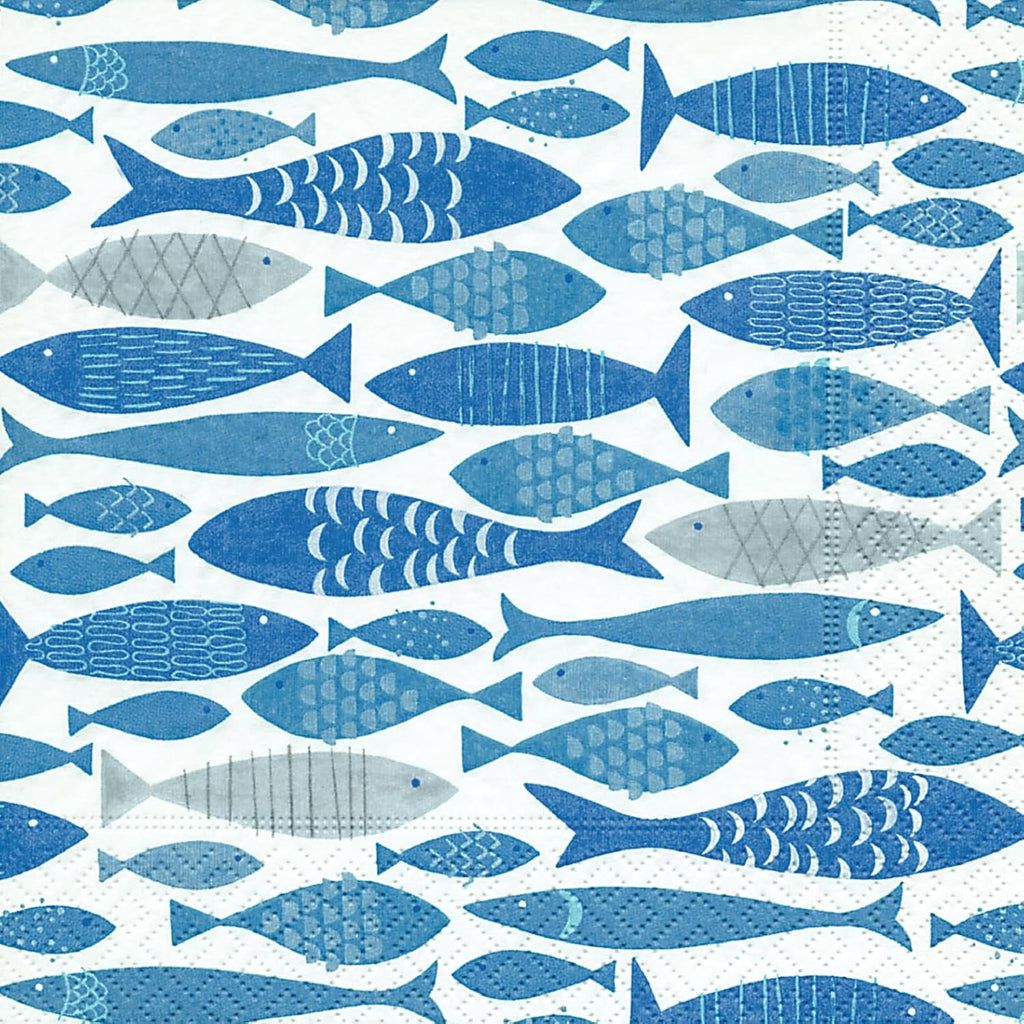 IHR Ideal Home Range Cocktail Napkins Disposable 3-Ply Paper Party Napkin Pack, 5" x 5", School Of Fish, 20-Count