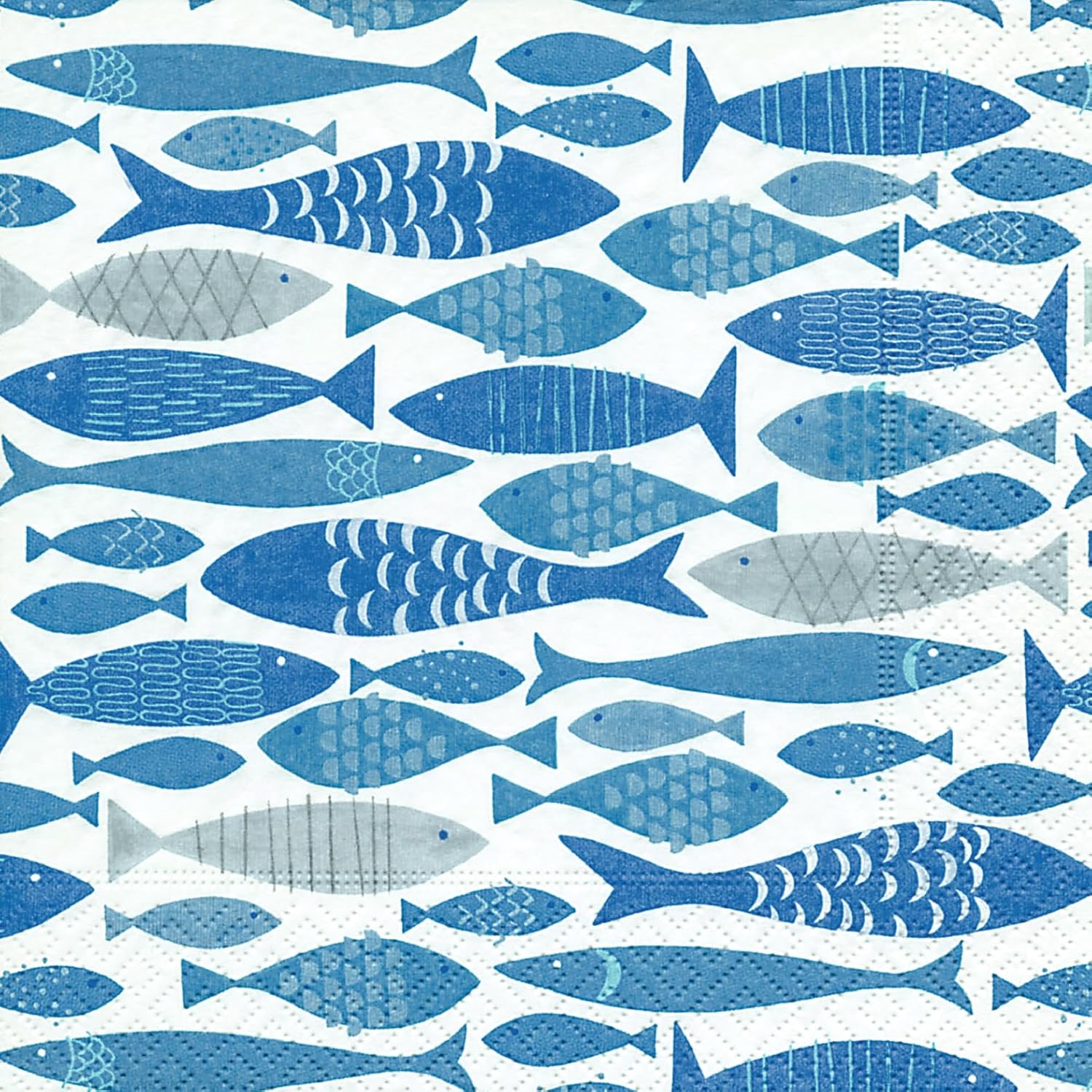 IHR Ideal Home Range Cocktail Napkins Disposable 3-Ply Paper Party Napkin Pack, 5" x 5", School Of Fish, 20-Count