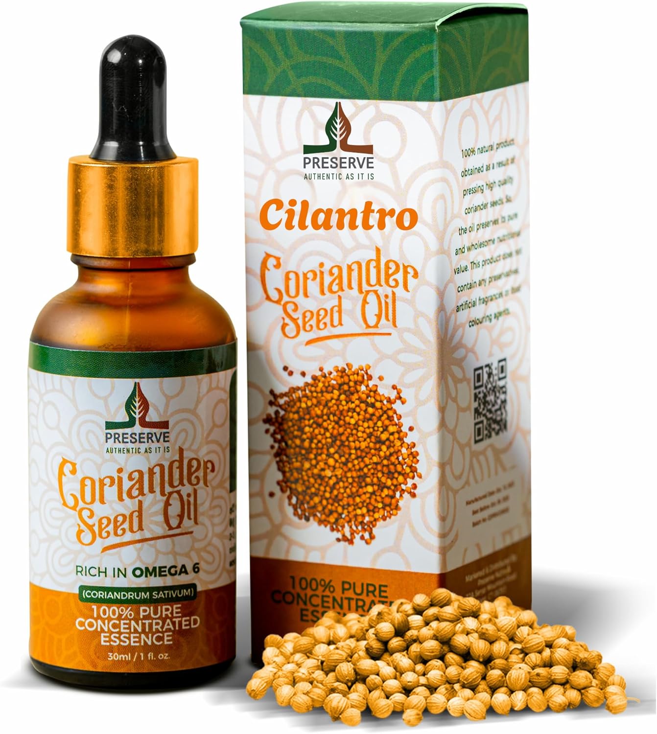 Pure Coriander Seed Oil, Cilantro 100% Pure Natural Cold-Pressed Essence Oil, Vegan Plant-Based Omega-6 Fatty Acids, Glass Bottle, 30ml (1oz)