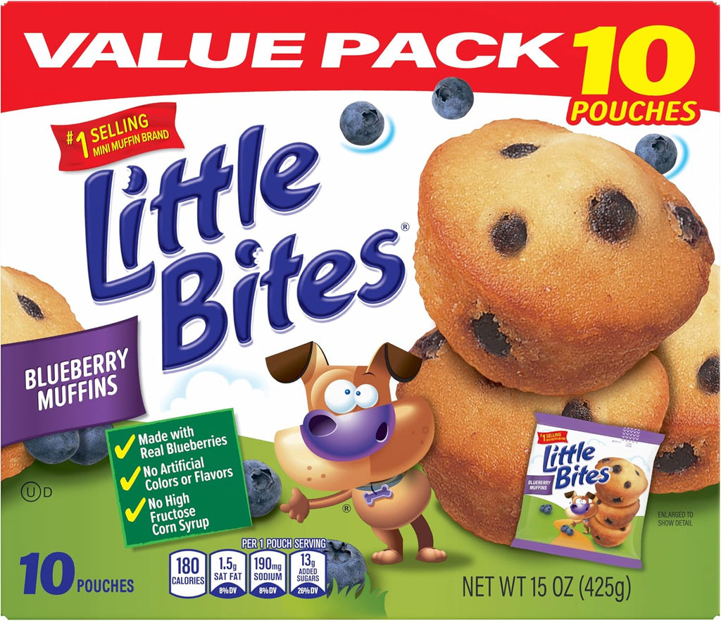 (Value Pack) Little Bites Blueberry Muffins, 10 individual packs, (1.5 oz each), Real Blueberries Mini Muffins, 15 oz Multipack