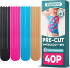 PreCut Kinesiology Tape for Knees, 4 Colors 40 PCS, Knee Tape for Knee Pain Relief (Patented)