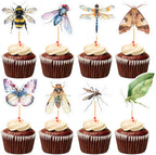 Ercadio 32 Pcs Insect Theme Cupcake Toppers Dragonflies Bees Flies Butterflies Moths Cupcake Pick Decorations for Insect Theme Baby Shower Birthday Party Cake Decorations Supplies