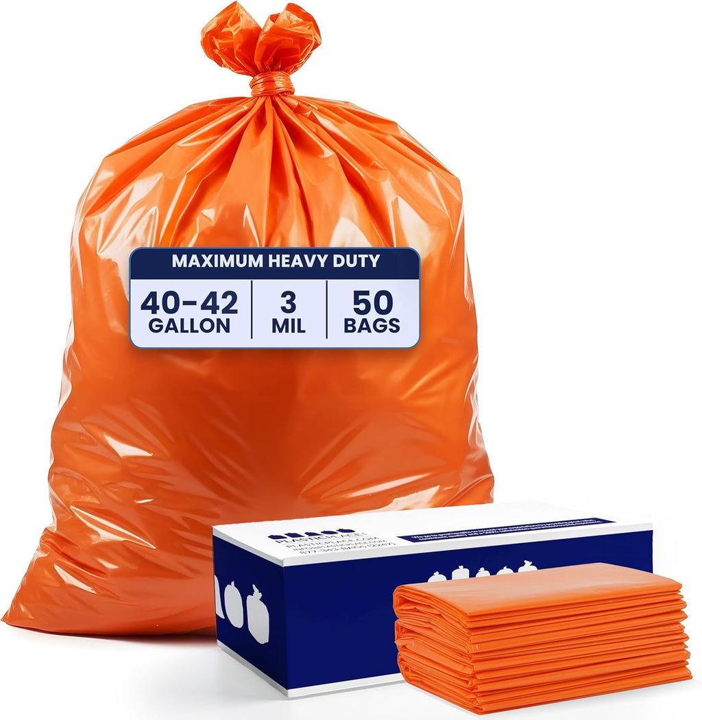 Plasticplace 42 Gallon Trash Bags |3.0 Mil | Orange Heavy Duty Contractor Trash Bags | 33" x 48", 50 Count (Pack of 1)