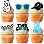18 PCS Hip Hop 2 Years Old Cupcake Toppers for Boys Gilrs 2nd Birthday Two 2 Cool Theme Party Supplies 2 cool Birthday Party Decorations Boy