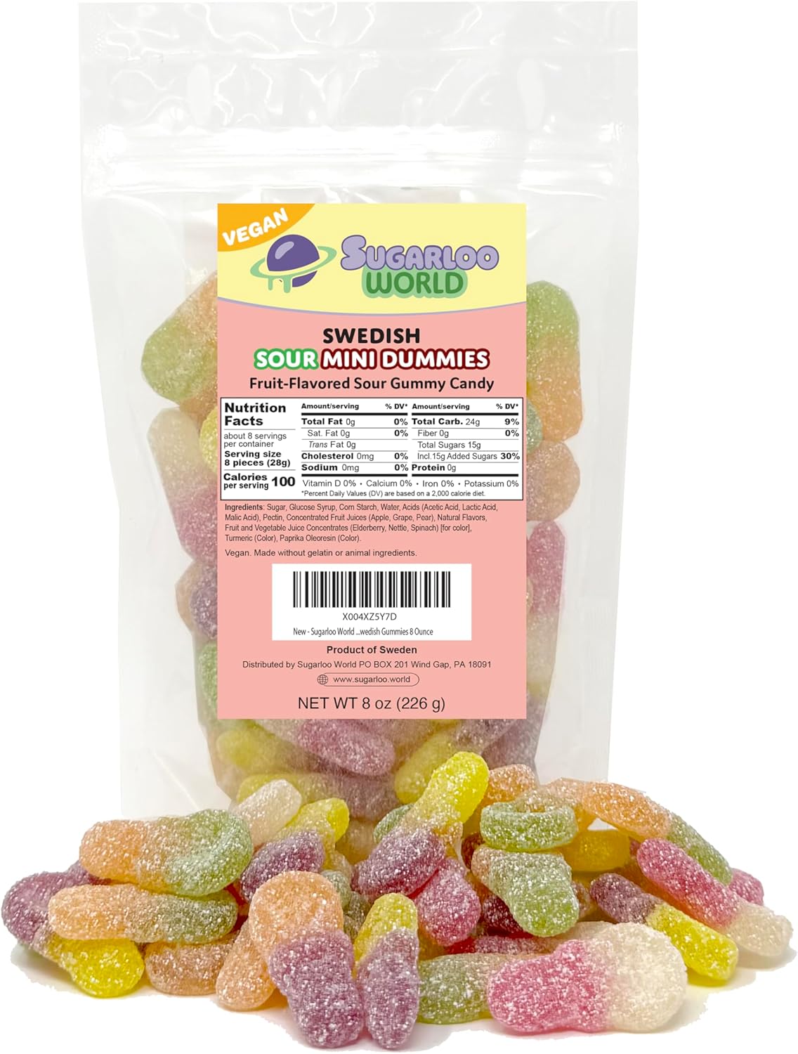 Swedish Sour Mini Dummies,Vegan Fruit Flavored Sour Gummies, Authentic Scandinavian Candy – Soft & Chewy Gummy Candy – 8 oz Bag