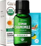 Gya Labs Organic German Chamomile Essential Oil - 0.34 Fl Oz - for Skin, Hair, Diffuser, Aromatherapy, DIY Candle Making Scents