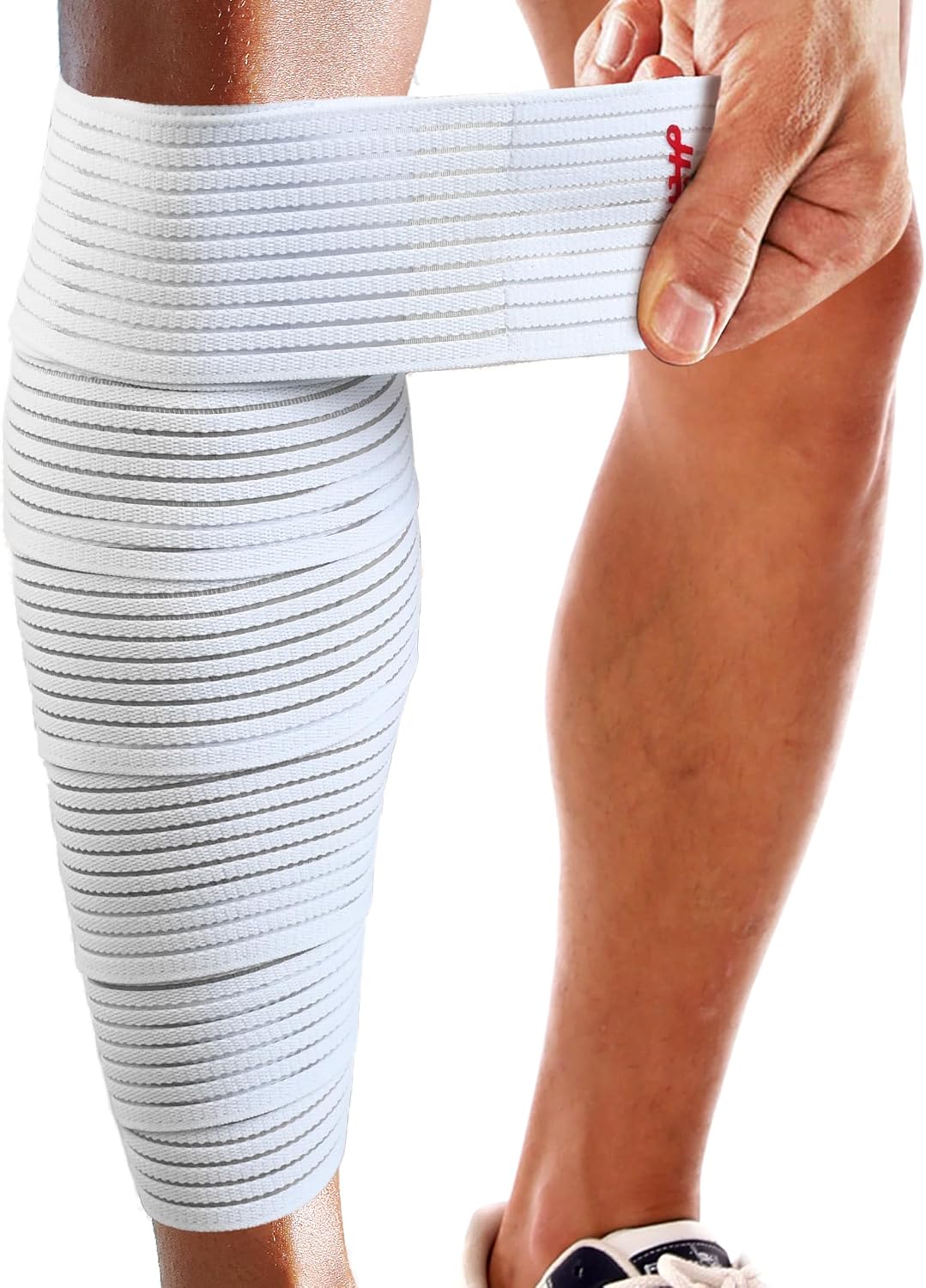 HiRui Calf Compression Wraps, 71" Adjustable Elastic Bandage Sleeves, Lower Leg Calf Support for Men & Women, Shin Splints Relief, Varicose Veins, Fitness, Running, Basketball, Soccer (1, White)