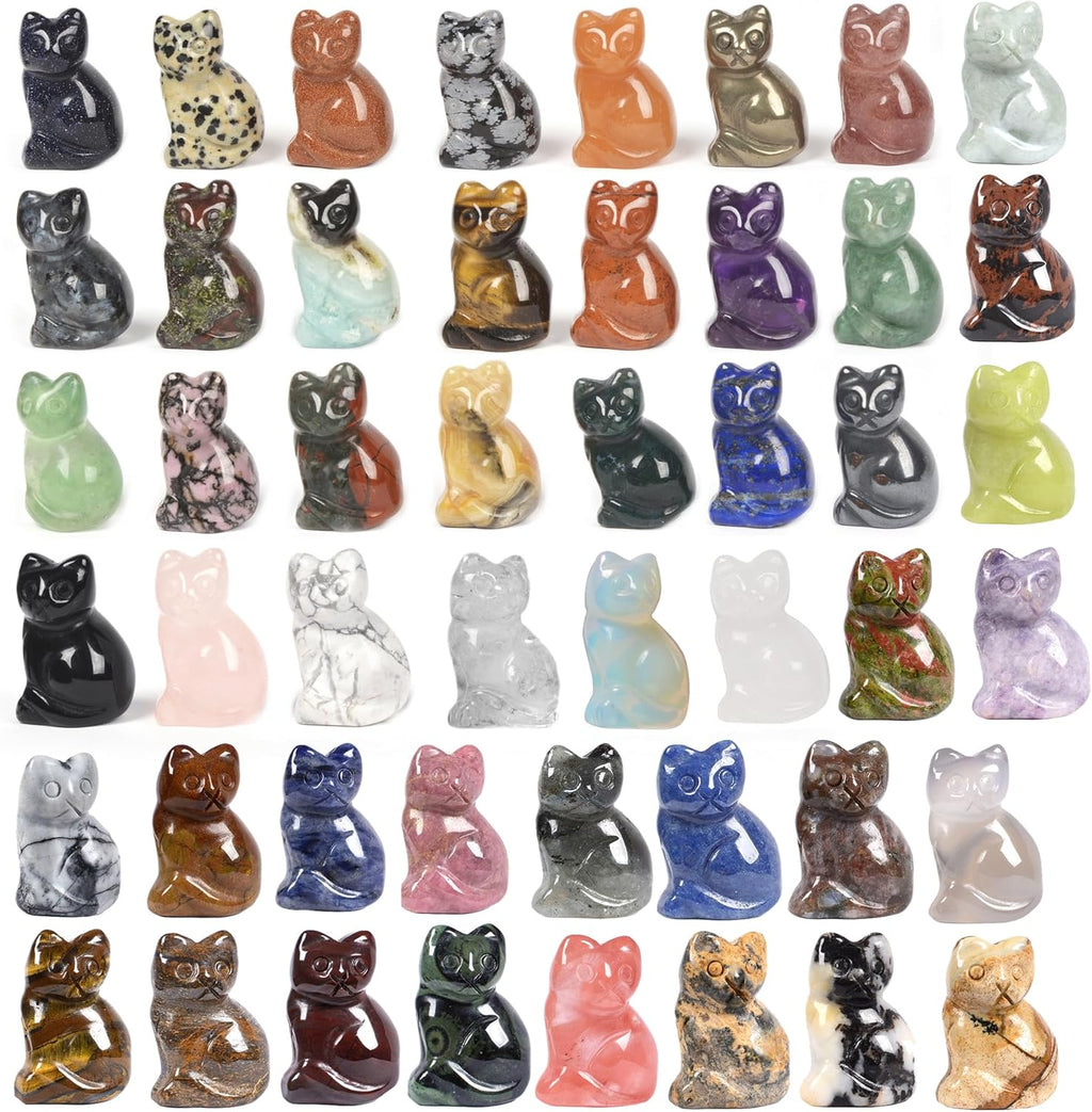 Justinstones Quartz Crystal Gemstone Carved Cat Sculpture Animal Kitten Cat Statue 30mm Mini Crystal Sit Cat Figurine Smooth Cute Small Cat Energy Crystal Decor Gift(Pack of 12)