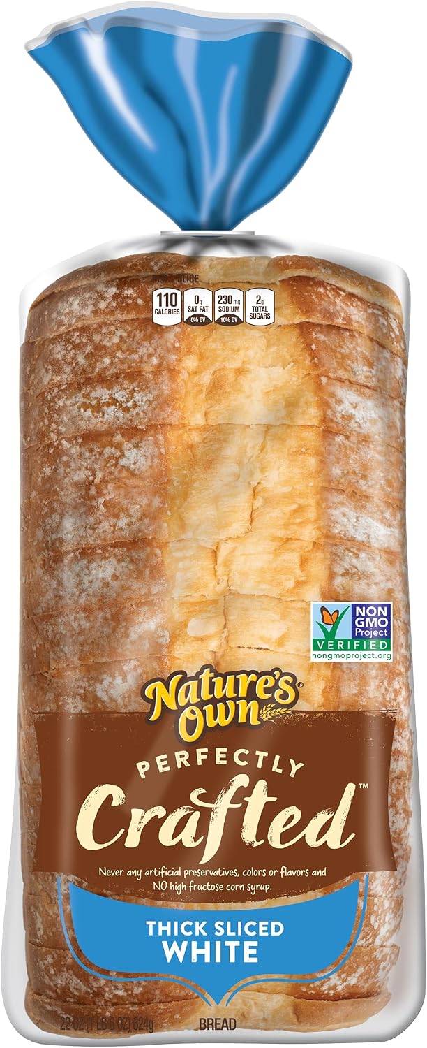 Nature's Own Perfectly Crafted White Bread, Thick Sliced Non-GMO Sandwich Bread, 22 oz Loaf