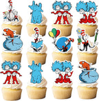 24PCS Cat in the Hat Cupcake Topper Seuss Cupcake Topper Cat in the Hat Birthday Decorations Cat in the Hat Decorations for Cat Seuss Decorations Cat in the Hat Party Supplies