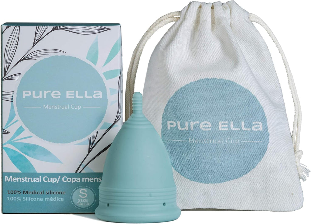 Pure Ella Menstrual Cup - Reusable Soft Silicone Period Cup - Wear for 12 Hours - Medical Grade & BPA Free Silicone - Eco Friendly & Hypoallergenic Feminine Hygiene – Sizes XS, Small, Large (Small)