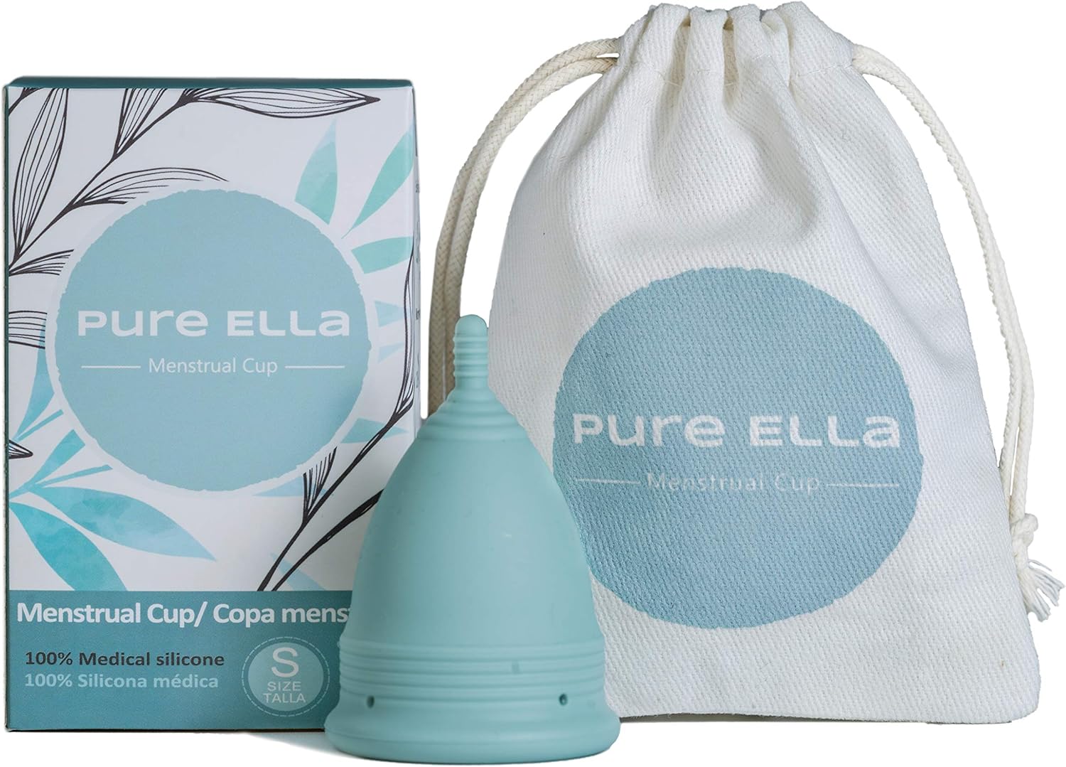Pure Ella Menstrual Cup - Reusable Soft Silicone Period Cup - Wear for 12 Hours - Medical Grade & BPA Free Silicone - Eco Friendly & Hypoallergenic Feminine Hygiene – Sizes XS, Small, Large (Small)