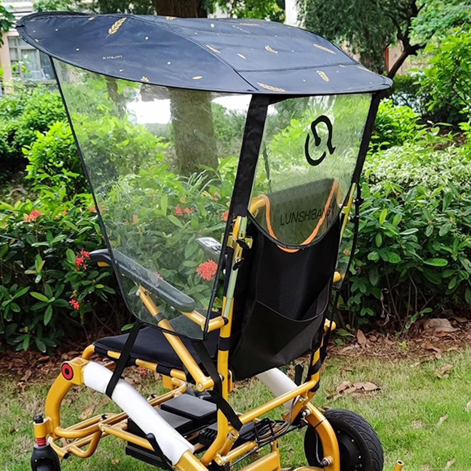 Universal Electric Wheelchair Sunshade Canopy Awning, Folding UV-Proof Rainproof Umbrella Canopy Cover,Adjustable Outdoor Umbrella Holder for Most Wheelchairs(Suit wheelchairs with Handles, Clear)