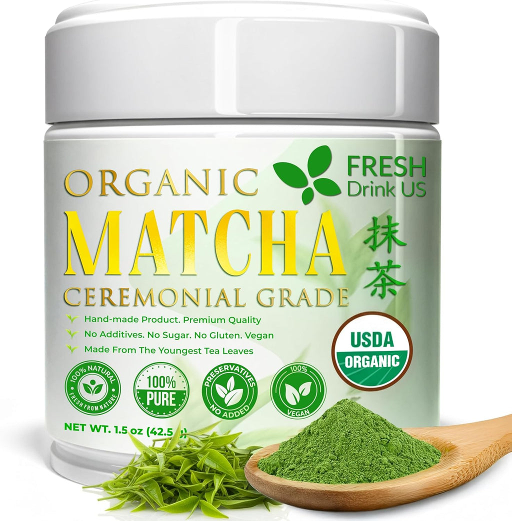 FreshDrinkUS, Organic 1.5 oz Luxury Ceremonial Grade Matcha | USDA - Premium Japanese Green Tea Powder | Stone-Ground Shade-Grown Leaves | Rich Umami Flavor, Vibrant Color & Smooth Finish