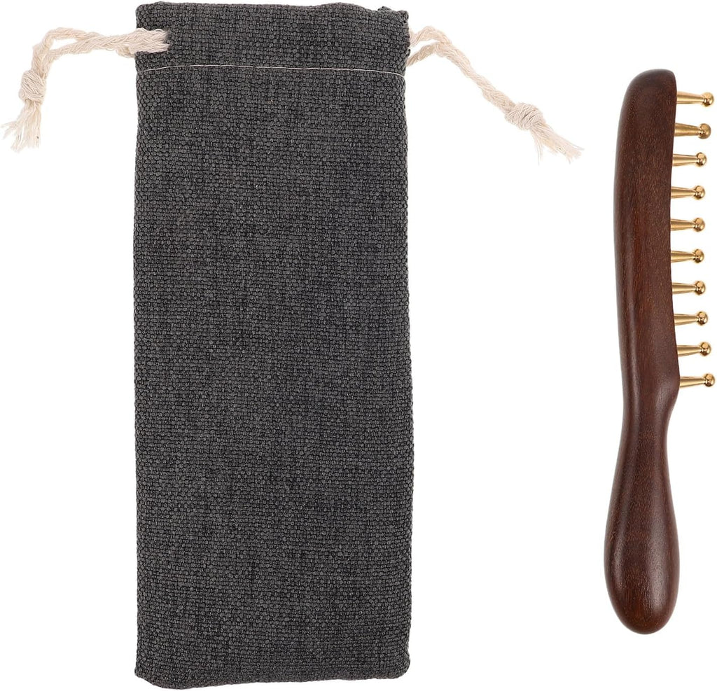 Ipetboom Handmade Wooden Scalp Massage Brush With Copper Sandalwood Teeth Wide Tooth Comb For Hair Detangling Gua Sha Scraping Tool With Cloth Bag For Women And Men