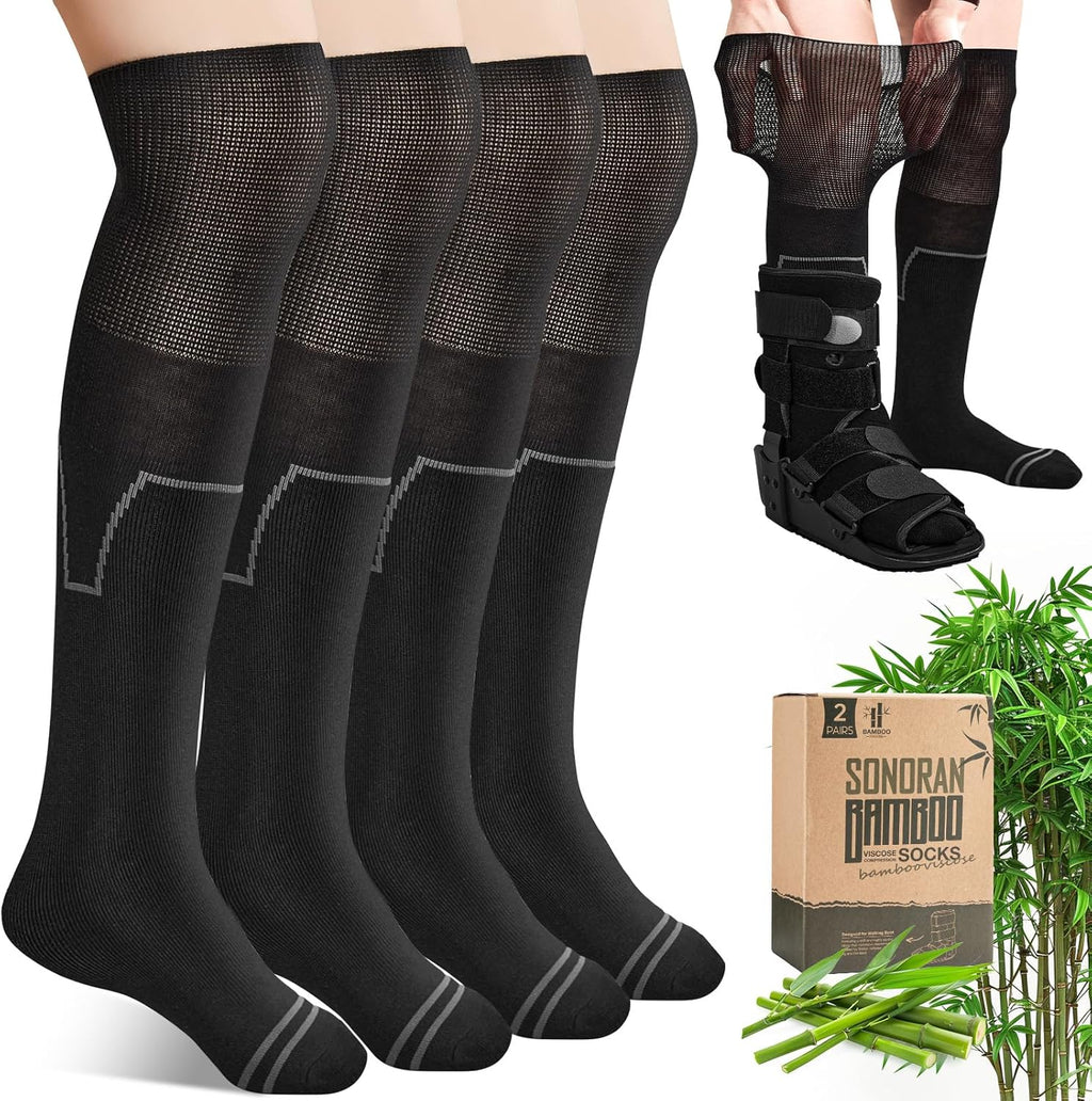 SONORAN Walking Boot Socks Bamboo Viscose (2 Pairs) Lightweight Replacement Sock Liner for Medical Tube Cast Socks