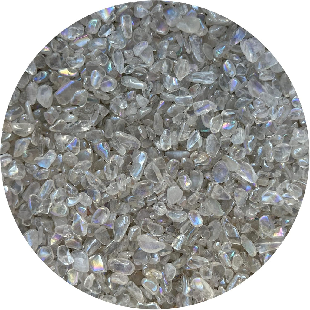 WHOLESALE Natural Semi Tumbled Angel Aura Quartz Gemstone Chips, Crushed Mini Crystals, Undrilled Crystal Chips (Angel Aura Quartz, 0.5 Pound)