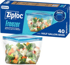 Ziploc Half Gallon Food Storage Freezer Bags, Easy Open and Close, 40 Bags Total