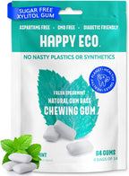 HAPPY ECO Sugar Free Natural Chewing Gum 6 Pack (84 Pieces) - Plastic Free, Xylitol Gum with Stevia - Aspartame Free - Non GMO, Vegan, Gluten Free Keto - Spearmint